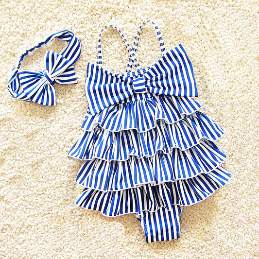 Infant Baby Strip Ruffle One-piece Swimsuit